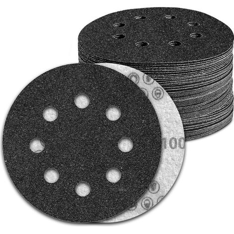 100 Pièces Disque Abrasif 125mm Sec and Eau 8 Trous Grain 100 Carbure de silicium pour Ponceuse Excentrique (1/5)