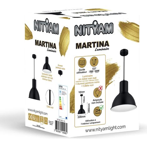 Suspension Luminaire Industriel en métal noir mat, Câble de 150 cm, Plafonnier pour séjour chambre cuisine, Luminaire, sans ampoule