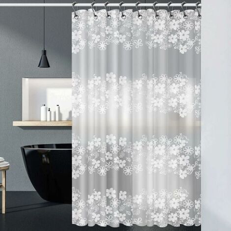 Rideau de Douche imperméable, EVA [Anti-moisissure] [Ourlet lesté] Rideau de Douche élégant avec 12 Crochets, 180 x 180 cm - Motif Fleuri - Translucide (1/5)
