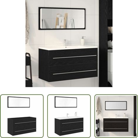 vidaXL Rangement salle de bain -  Cabinet de Lavabo Chêne noir 90 x 45 x 1.5 cm Bois d'ingénierie (1/5)