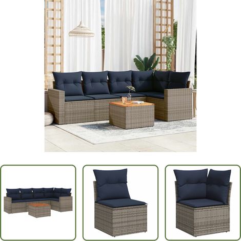 vidaXL Rattanmöbel - 6-tlg. Garten-Sofagarnitur mit Kissen Grau Poly Rattan (1/5)