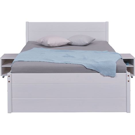Lit multi-rangements 160x200cm en pin massif coloris blanc - longueur 209 x profondeur 166 x hauteur 90 cm (1/5)