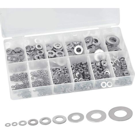 Rondelle Plate Acier Inoxydable, Kit d'Assortiment de Rondelle, Large Rondelles Petites, M2/2,5/3/4/5/6/8/10/12 - Rondelles Métal avec Boite en Plastique pour Bricolage, Mécanique (1/5)