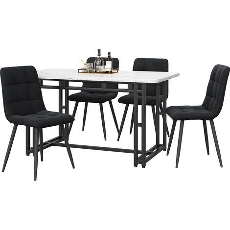 Ensemble table à manger avec 4 chaises, table noire 120 x 70 cm en MDF, sièges en velours et pieds métalliques noirs (1/5)