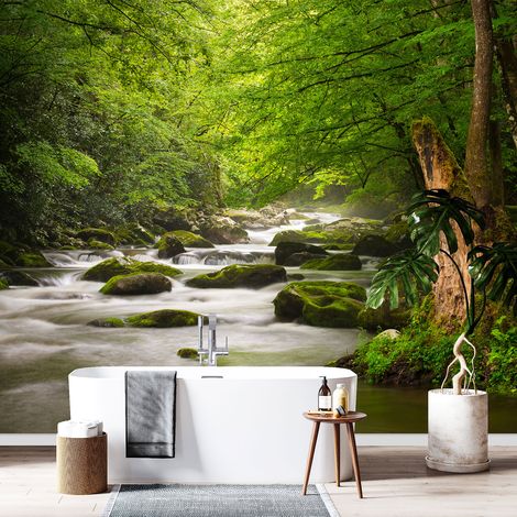 Papier peint panoramique - Rivière Forêt - 260 cm x 170 cm (1/4)