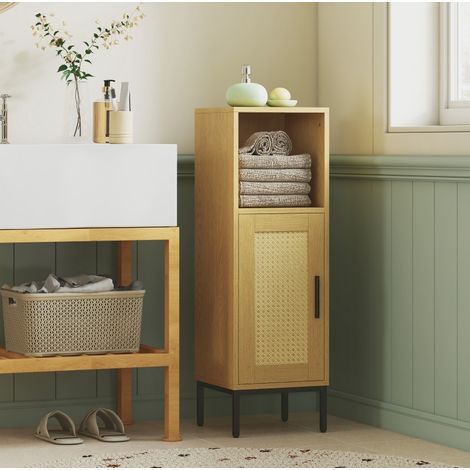 Mobile bagno stretto con ripiano regolabile, 30 x 30 x 94 cm, naturale DESVIAE (1/5)