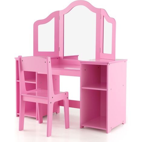 Set toeletta e sedia 104 x 41 x 117 cm con specchio moderno ergonomico rimovibile in MDF rosa 200012003