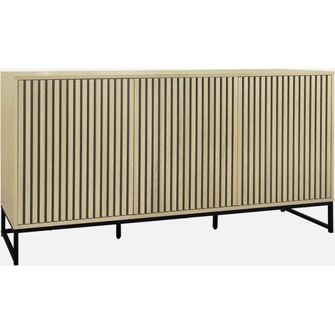 Credenza contemporanea scanalata effetto legno a 3 ante, 160cm (1/5)