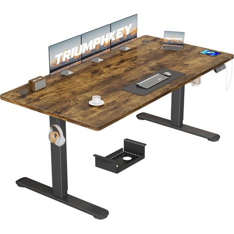 Bureau Assis Debout Électrique 160×70 cm, 3 Mémoires, Marron (1/5)