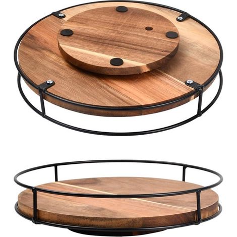 Organizador giratorio，Estante redondo de madera para especias de 26 cm，giratorio 360°，el refrigerador y el tocador del baño (1/5)