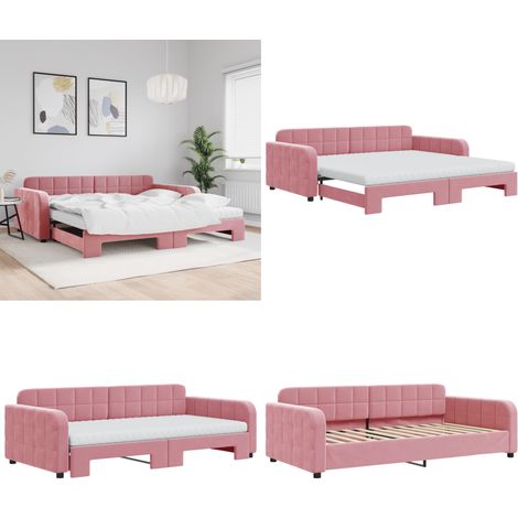 vidaXL Tagesbett Ausziehbar mit Matratzen Rosa 100x200 cm Samt (1/5)