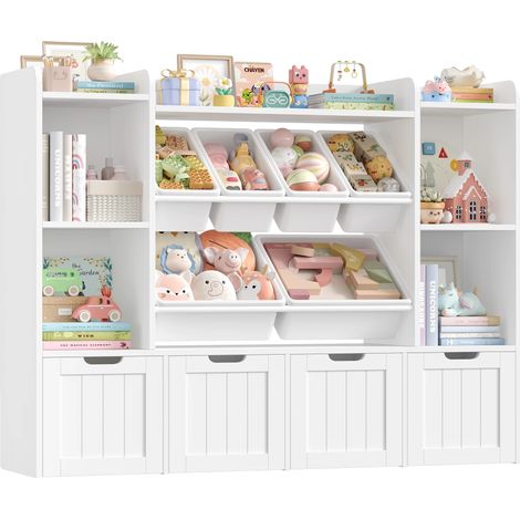 Mueble de almacenamiento de juguetes infantiles, 10 compartimentos, fácil de mover, blanco. (1/2)