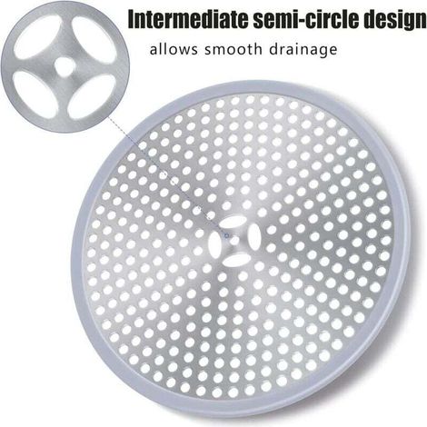 Drain de Douche, Filtre de Cheveux, Filtre pour bonde de Douche, Grille Douche Anti Cheveux, Couverture de Drain Filtre à Évier, Attrape-Cheveux Douche Drain - Acier Inoxydable Argent et Silicone 1 (1/3)