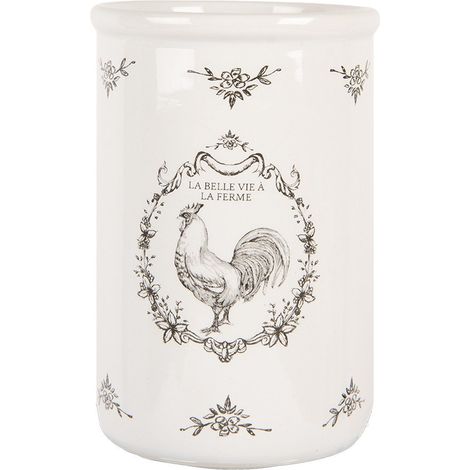 Gobelet Porte-Brosses à Dents en Céramique Blanc Motif Coq pour Salle de Bain 8 x 12 cm - PANGIVO (1/3)