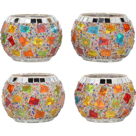 Lot de 4 bougeoirs ronds en verre décoratifs et raffinés pour bougies chauffe-plat, parfaits pour une soirée d'aromathérapie ou une fête. (1/5)