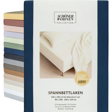 SCHÖNER WOHNEN sábana ajustable FLAT - 1 unidad 140x200 cm, Blanco (1/5)
