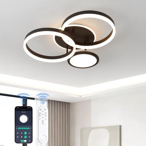 Plafonnier LED 4 Ring Lampe de plafond 45W 3771LM Plafonnier Salon  54CM Moderne Fonction mémoire Veilleuse Luminaire Plafonnier pour Couloir Coucher Cuisine, 3000-6500K Dimmable Noir (1/5)