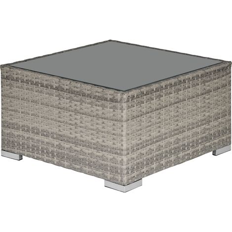 Square PE Wicker Rattan Table, with Glass Top - Light Grey (1/5)