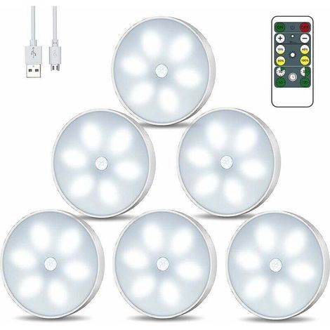 LED Closet Night Light, USB Rechargeable, 6-Pack Wireless Night Lights with Touch Control and Remote Control, Adjustable Brightness, Powered Wardrobe Light (1/5)