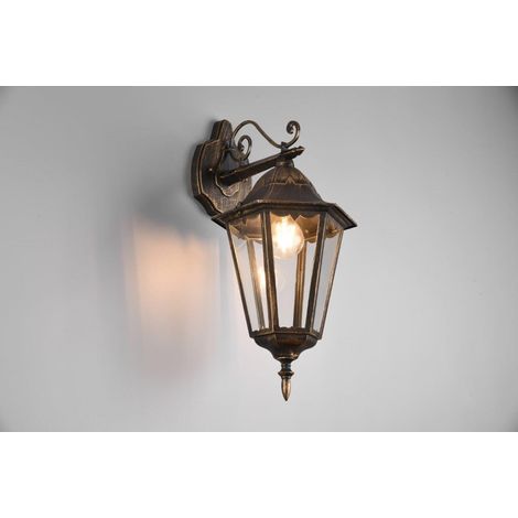 MELLA APPLIQUE DA ESTERNO DOWN 6 LATI VETRO VERNICIATO EFFETTO GHIACCIO ED INSERTO GIALLO H. 51CM IP44