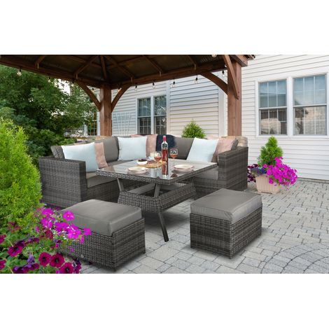 Signature Weave Georgia Wicker Corner Sofa Seat Coffee Table Stools Benches Grey