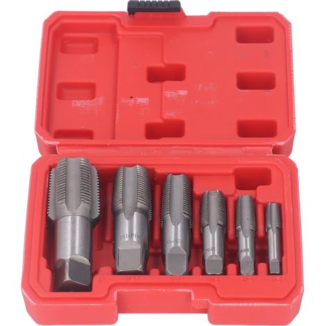 6-teiliges Rohrgewindebohrer-Set, NPT-Gewindebohrer-Set, Kohlenstoffstahl-Gewindebohrer-Set für PVC-Rohre, Stahlbohrer Zum Reinigen von Beschädigten 1 Zoll, 3/4 Zoll, 1/2 Zoll, (1/5)