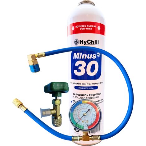 Minus 30 Refrigerante con Manómetro  995ml 425gr  Gas Ecológico Aire Acondicionado y Automoción  Uso Profesional