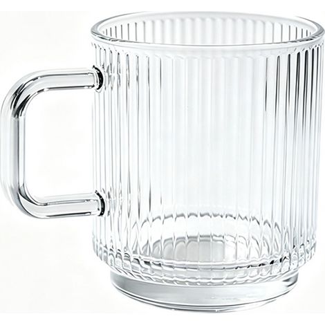 Verre à café à rayures verticales avec anse et couvercle en bambou, 370 ml (1/5)