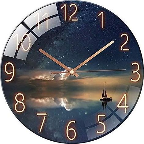 30cm Tempered Glass Silent Wall Clock for Living Room Kitchen Office Bedroom (Style D) (1/5)