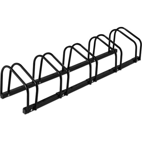 Relaxdays Portabici da Terra, Supporto per 5 Biciclette, E-bike, per Ruote fino 60 mm, Metallo, Parcheggio, Garage, Nero