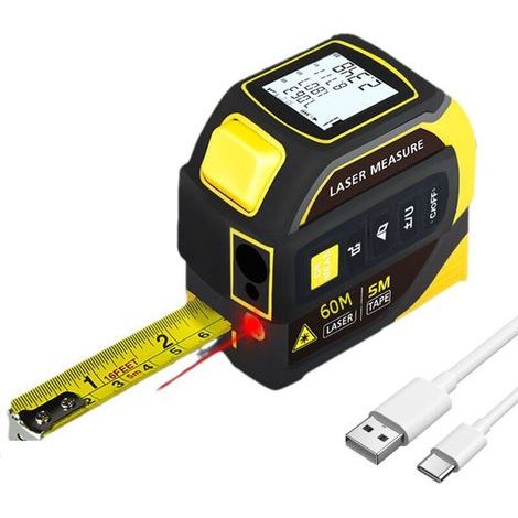 [JAMAIS UTILISÉ] Télémètre laser 60M, avec ruban à mesurer laser 5M, 8 méthodes de mesure, angle électronique à deux axes, 50 ensembles de stockage de données (1/4)