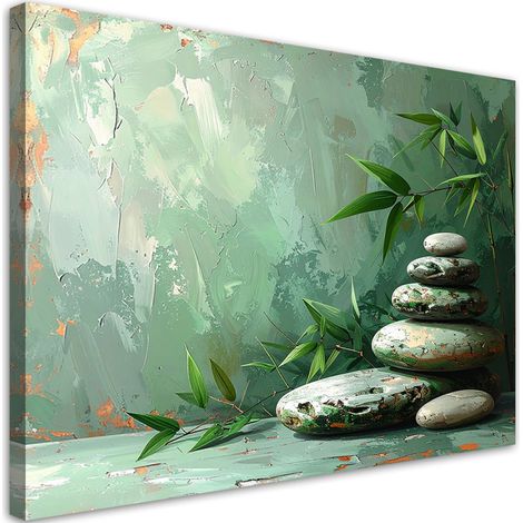 Tableau déco Pierres zen feuilles peinture imitation 90x60 (1/4)