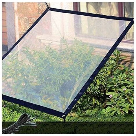 Bâche transparente imperméable avec œillets - 2 x 2 m - Bâche pliable et résistante aux intempéries - Corde incluse (1/5)