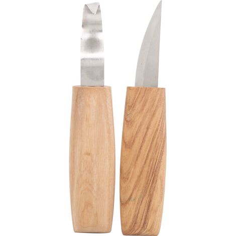 Set aus 5 Holzschnitzmessern + gewachstem Abziehriemen zum Schnitzen von Holzlöffeln und handgeschnitzten Motiven (1/5)