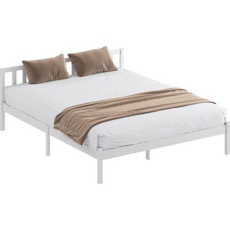 Bettgestell aus Massivholz 160x200 cm, Einzelbett mit integriertem Kopfteil, stabiler Lattenrost für Kinder und Erwachsene, robuste und elegante Konstruktion.