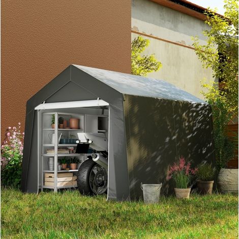 Tenda garage 302x300x235 cm grigio scuro in acciaio con telo impermeabile e porta avvolgibile (1/4)