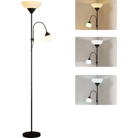 Lampadaire Uplighter, lampe mère-enfant, lampe haute avec 3 températures de couleur et col de cygne flexible, noir (1/5)