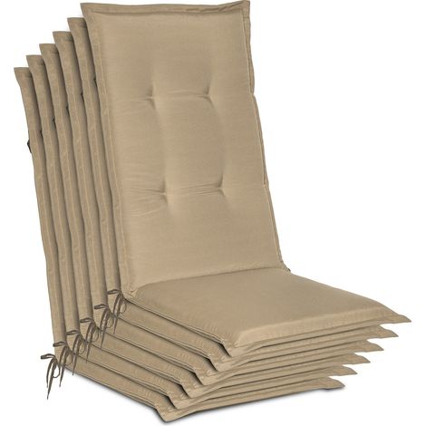 Beautissu – Lot de 6 coussins de chaise de jardin 120x50x6cm – Rembourrage 6cm – Résistance UV 5 – Fixation par bandes (1/5)