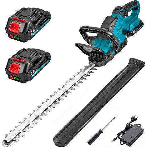 1 Taille Haie Lames Doubles 50cm, Moteur 300W, Batterie 2x2.0Ah, Écartement 18mm, Poignée Rotative, Jardin