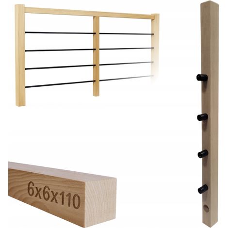 Poteau en bois - 6 x 6 x 110 cm - Hêtre - Installation facile - Idéal pour rampes et balcons