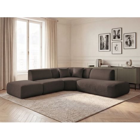 BOBOCHIC - Canapé d'angle L fixe modulable ANDA tissu chenille Angle droit  Marron