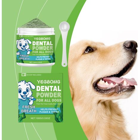 Poudre nettoyante dentaire pour chiens, douce et efficace, élimine la plaque dentaire et les odeurs, et rafraîchit l'haleine – 100 g + cuillère (1/5)