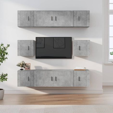 Set de muebles de TV 8 pzas madera contrachapada gris hormigón vidaXL (1/5)