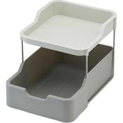 Regalorganisation de Küche Joseph Joseph Duo, 2-stöckiges Regal de mit Schublade, ideal für Gewürze, Pakete und Dosen, grau, einfach de zu montieren, funktionell und kompakt.
