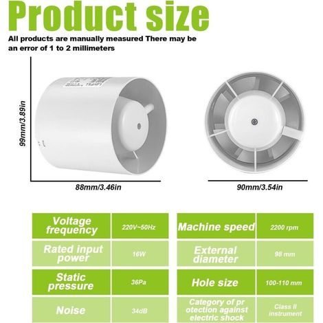 Extracteur D'air Silencieux 100 mm Ventilateur Tubulaire, Ventilateur De Tuyau Avec Clapet Anti-Retour, Ventilateur Extracteur Ventilateur D'air Pour Salle De Bain Cuisine Serre Garage (1/4)
