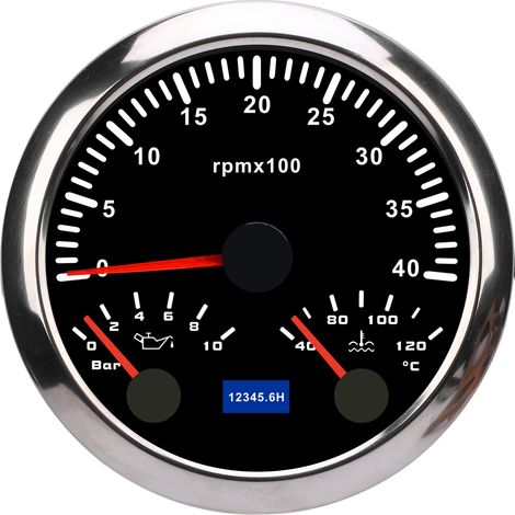 Tachimetro elettrico 3 in 1, manometro pressione olio, indicatore temperatura acqua 3/8 di pollice, 4000 giri/min, da 0 a 10 bar, 40-120 ℃, 7 colori di retroilluminazione per camper, yacht, camion, qu (1/4)