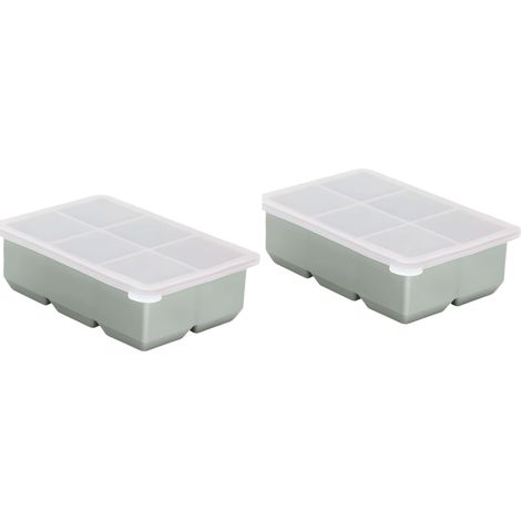 Lot de 2 grands bacs à glaçons avec couvercles, moules en silicone empilables et étanches pour cocktails et whisky