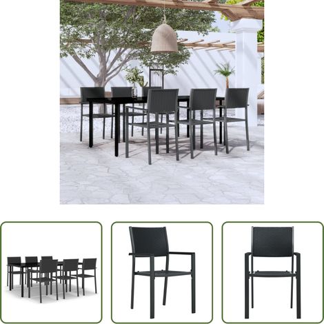 Table de jardin - Ensemble à manger de jardin 7 pcs Noir (1/5)