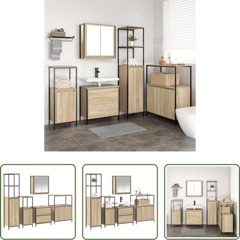 vidaXL Spiegel - Badezimmermöbel Set 5 pcs Beige 76,5 x 35 x 95 cm Holzwerkstoff (1/5)
