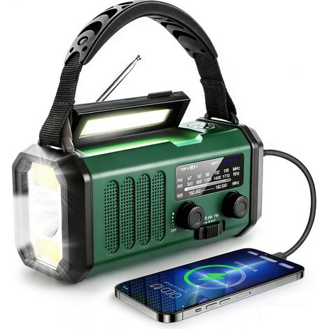 Radio - Lampe De Lecture - Lampe Torche - Radio D'Urgence - Batterie 20000 mAh - À Manivelle Solaire Et USB - Pour Camping Extérieur Secours (1/5)